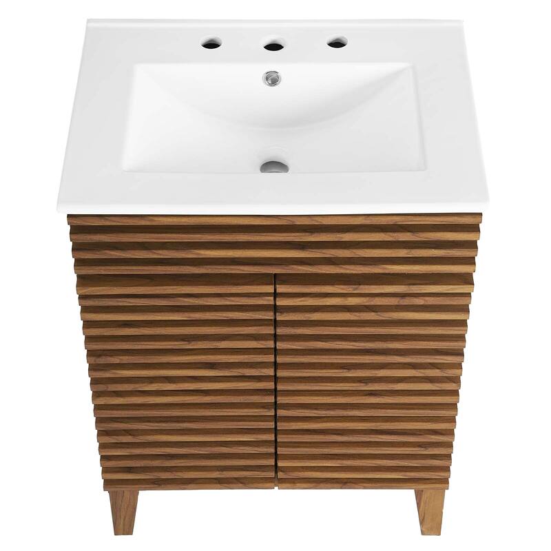 Render 24 Inch Mid-Century Bathroom Vanity With Sink in Walnut White