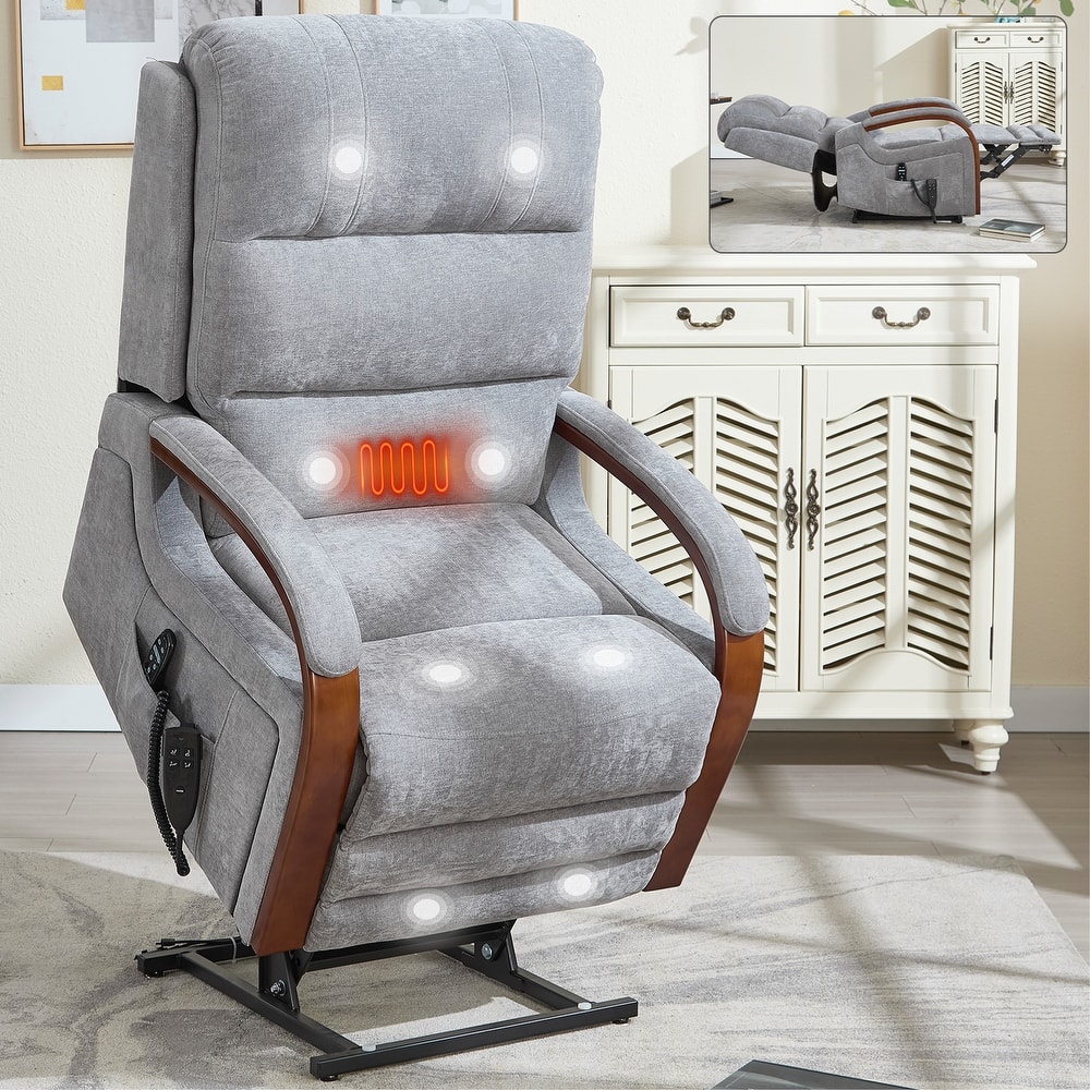 180° Power Lift Recliner Chair with Massage & Heat,Solid Wood Armrests