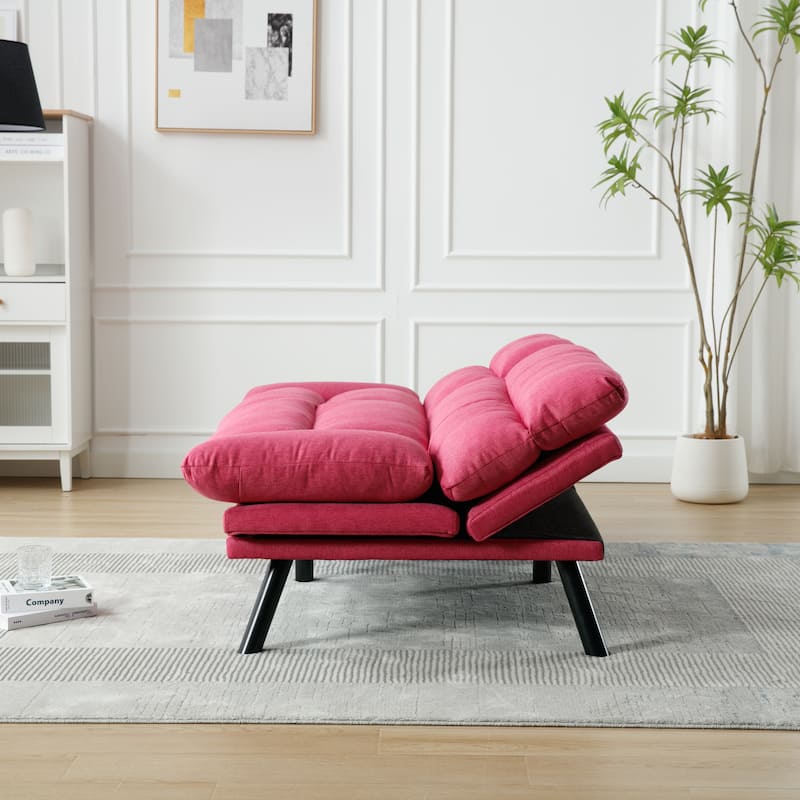 Modern Upholstered 2 Seaters Sleeper Sofa with Thick Cushion and Metal Feet
