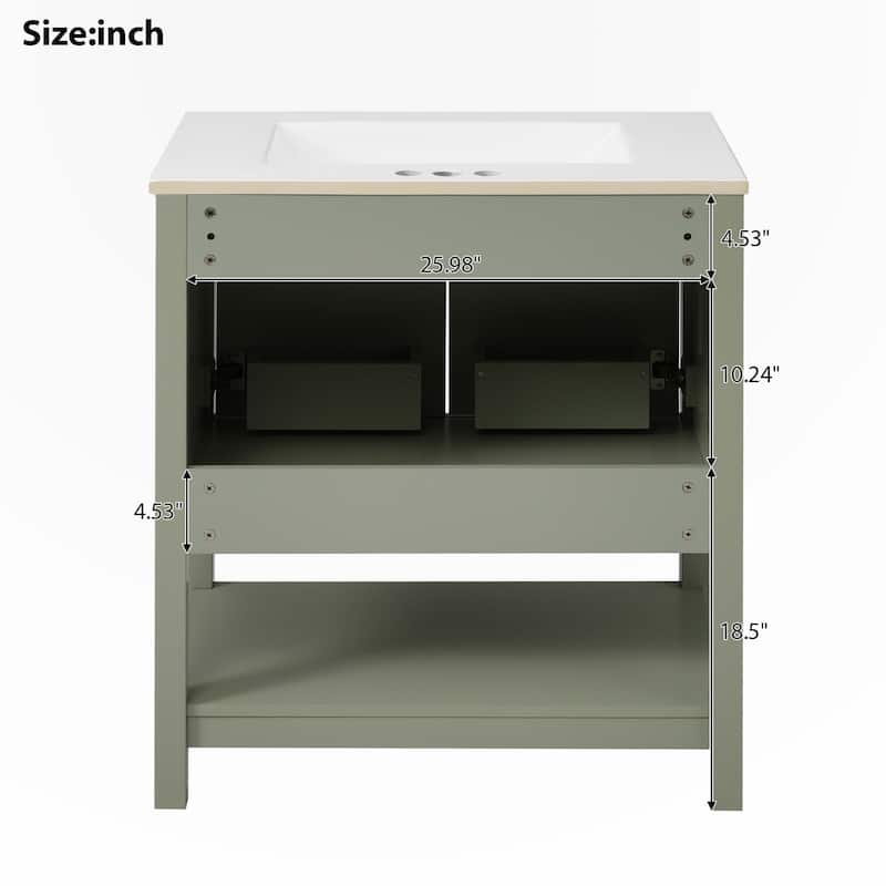 30-Inch Green Bathroom Vanity with Ceramic Sink