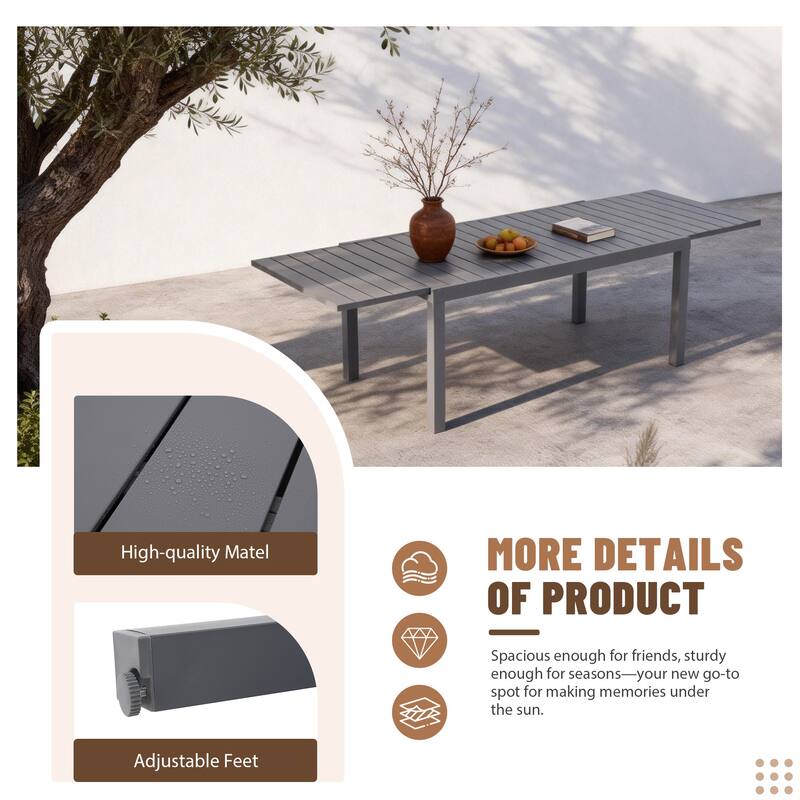 9-Piece Rope-Woven Aluminum Outdoor Dining Set with Extendable Table