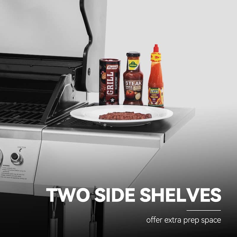 Royal Gourmet SG4003B 4-Burner BBQ Propane Gas Grill with Stainless Steel Upper Lid, Black & Silver