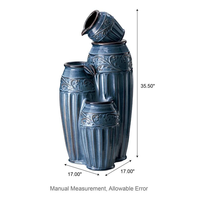 Glitzhome 27"H/35"H 4-Tier Embossed Pattern LED Ceramic Pots Fountain
