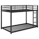 preview thumbnail 5 of 11, Black Twin over Twin Size Metal Low Bunk Bed with Ladder & Fence