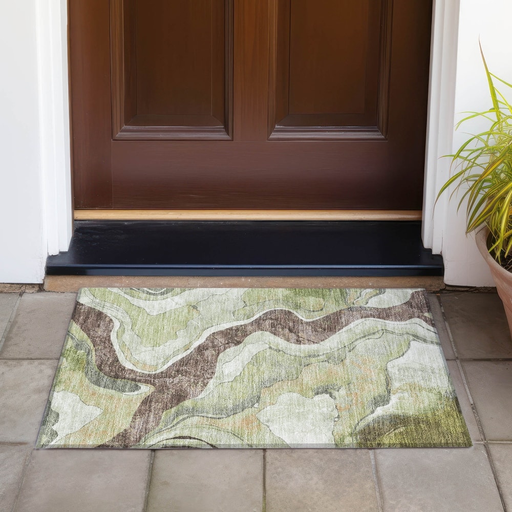 Machine Washable Indoor/Outdoor Contemporary Crackle Chantille Rug