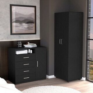 DEPOT E-SHOP Bidrell 2 Piece Bedroom Set, Armoire and Drawer Dresser, Black - Bed Bath & Beyond ...