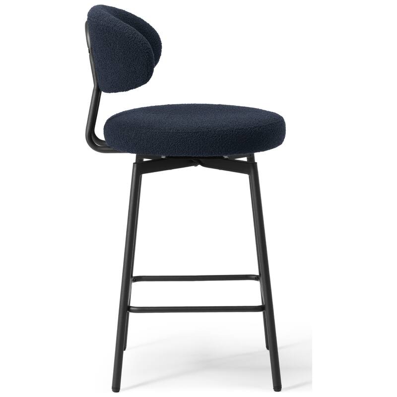 Bayville 27 Inch Faux Shearling Fabric Upholstered Swivel Counter Stool (Set of 2)