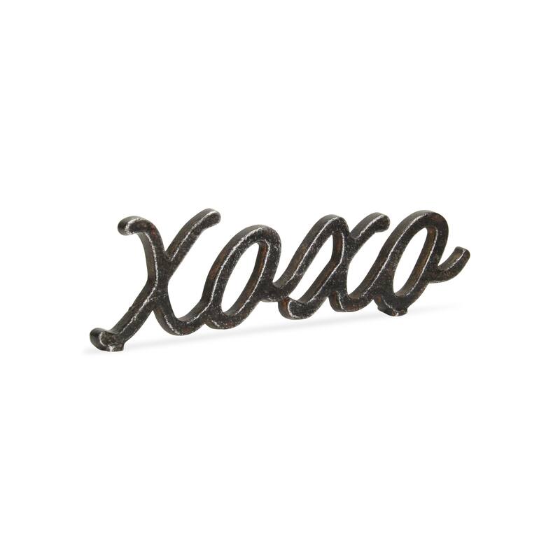 3" Black Cast Iron Hand Painted XOXO Sentiment Tabletop Sculpture - 9.75 x 0.5 x 2.75
