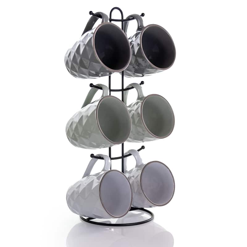 Argyle Texture 1.5 Cup Mug 6 Piece Set with Holder