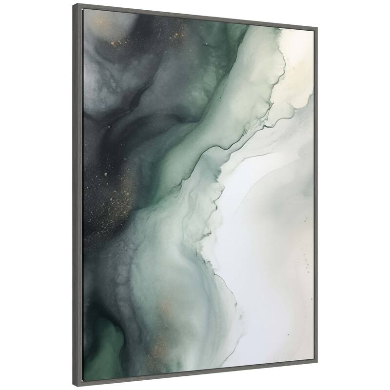 Kate and Laurel Sylvie Green Wave Framed Canvas by Amy Lighthall - Grey