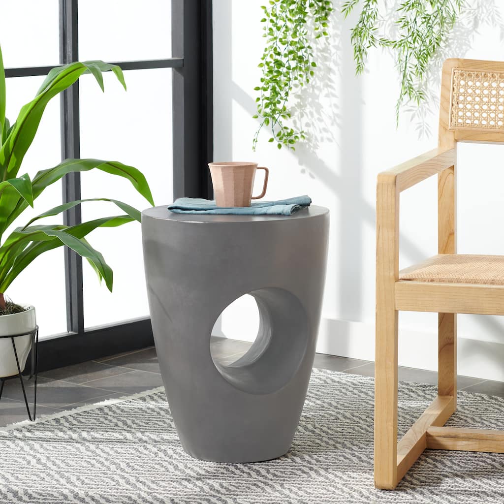 SAFAVIEH Aishi Concrete Indoor/ Outdoor Accent Table (Dark Grey) - 14.1" x 14.1" x 17.7"