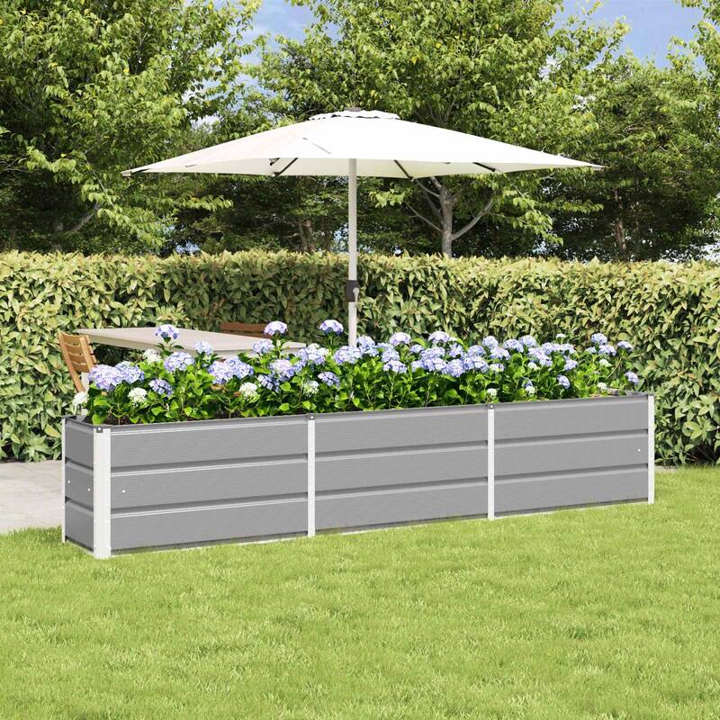 vidaXL Planter in Steel - 39.37 x 15.75 x 17.72" - Grey - 94.49 x 15.75 x 17.72 in