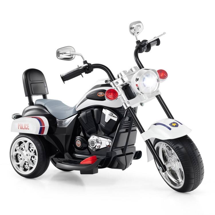 6V Powered Toddler 3-Wheel Motorbike Ride On Toy with Horn and Headlight - 36" x 19" x 25" (L x W x H) - Black-White