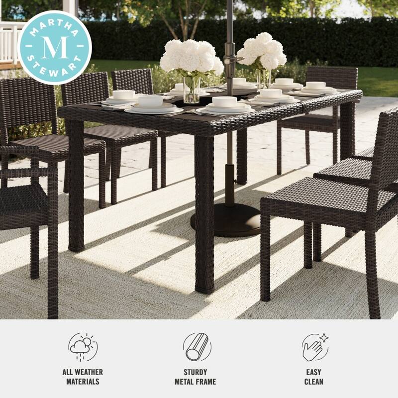 71" Outdoor Rattan Wicker Patio Table with Engineered Wood Top - 39"W x 71"D x 30"H