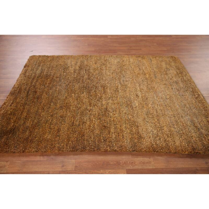 Gold Modern Oriental Area Rug Handmade Jute Carpet 4'9" x 6'2" Bed