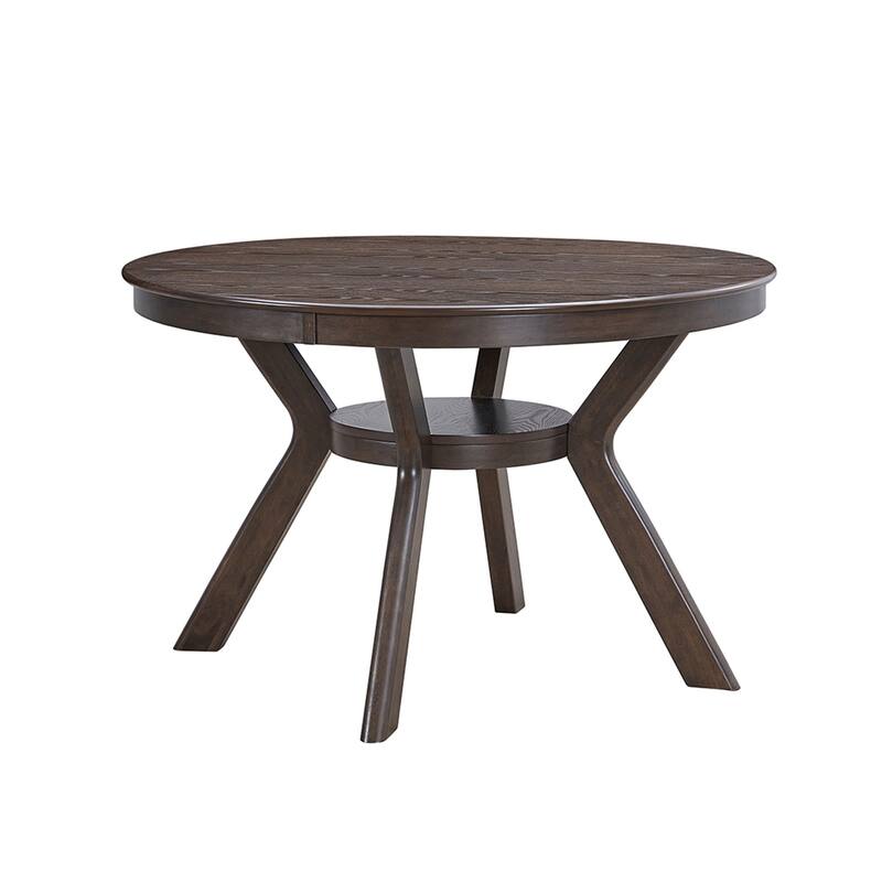 5 Pieces Set Mid-century Modern 47 in Round Rubber Wood Dining Table with Pedestal Base for 4-6 People