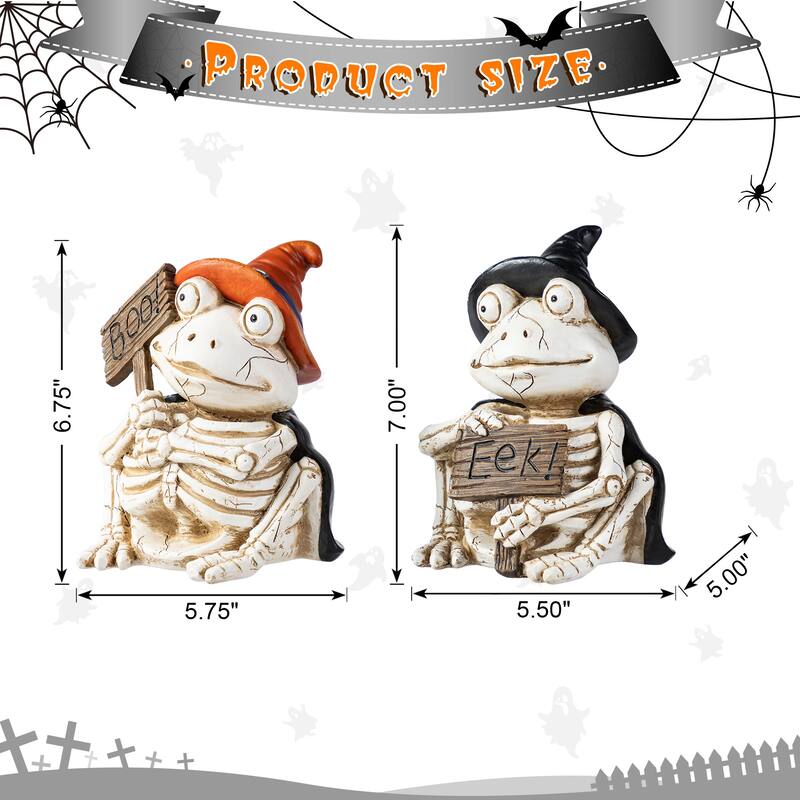 Glitzhome Set of 2 7''H Halloween Resin Skeleton Frogs Table Decor