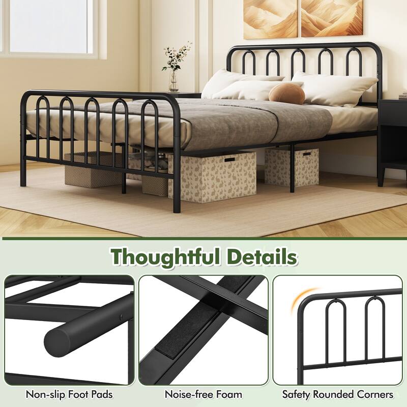 Gymax Stylish Queen Size Metal Bed Frame Platform Bed Base w/