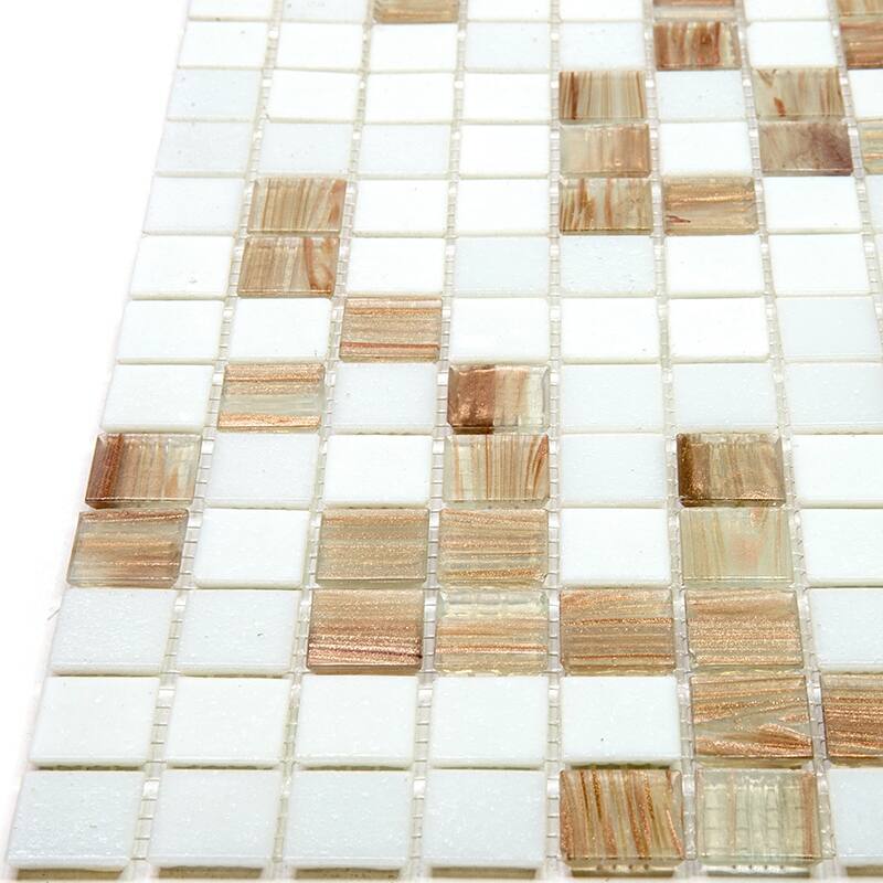 Apollo tile 12" x 12" Mingles Glossy White Beige Glass Tile (20 sq ft/case) - 20 Pack