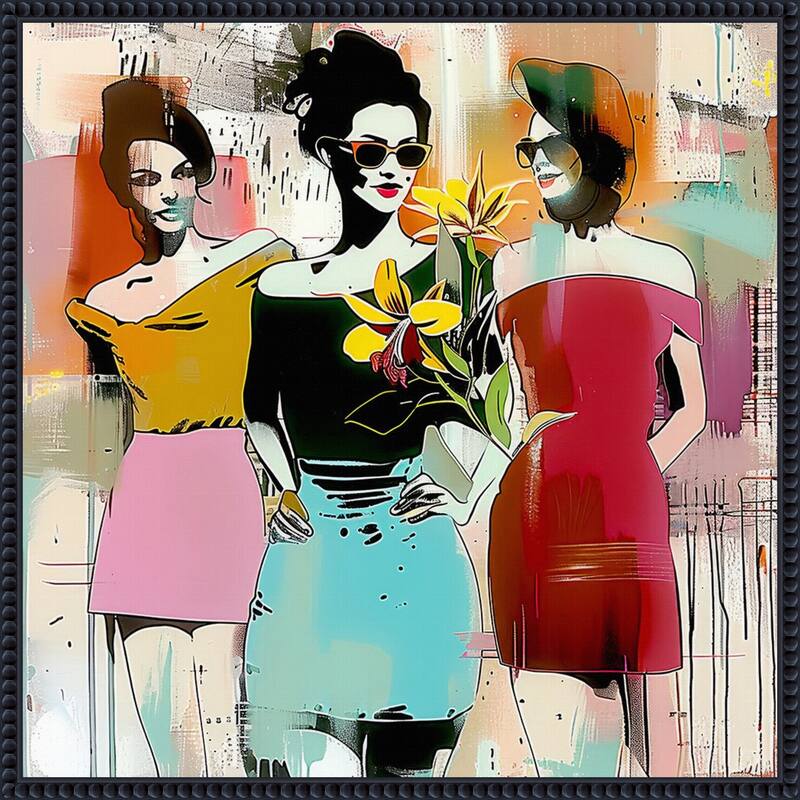 Fab Three 1 by Elan Studios Framed Canvas Wall Art Print - Sylvie Beaded Black