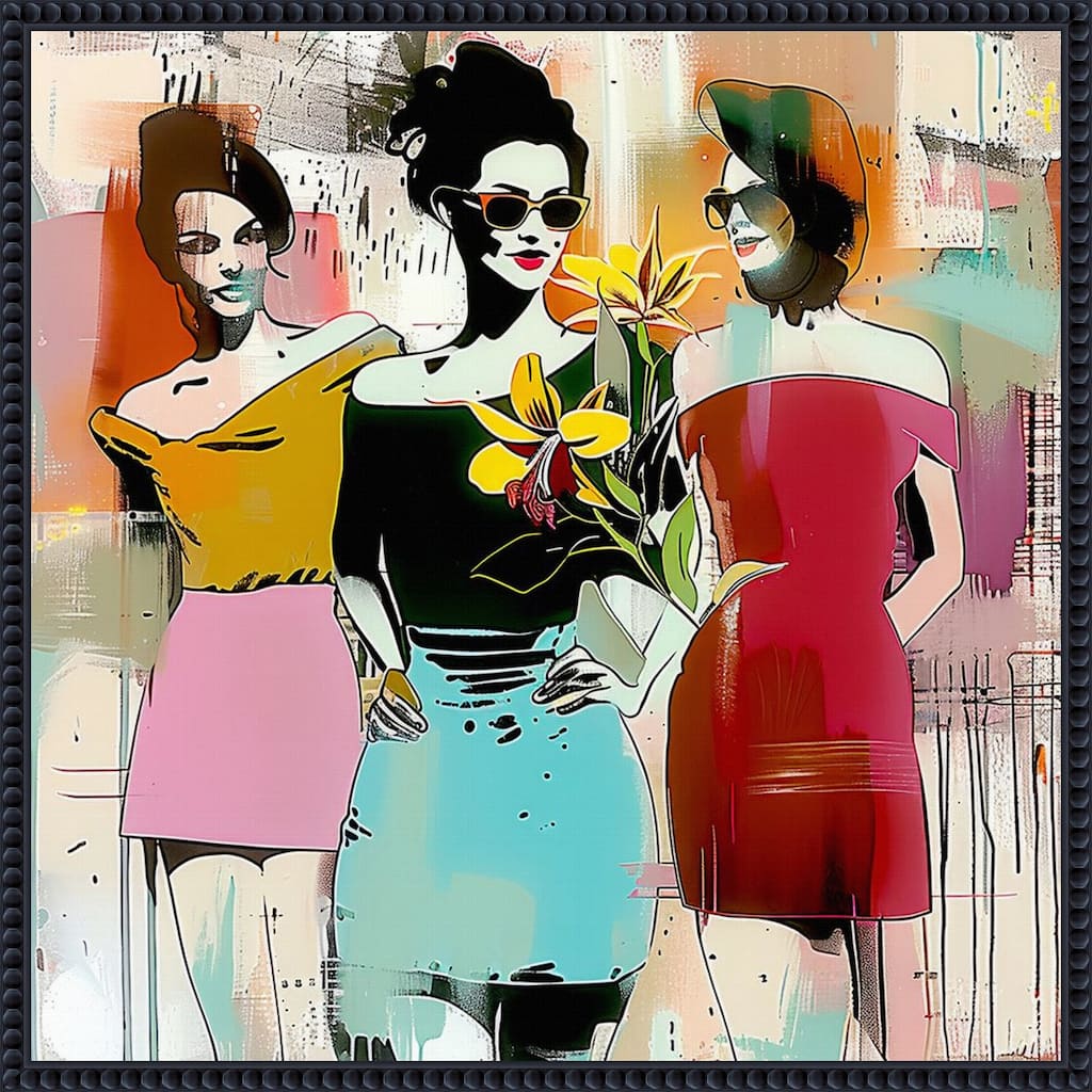 Fab Three 1 by Elan Studios Framed Canvas Wall Art Print - Sylvie Beaded Black