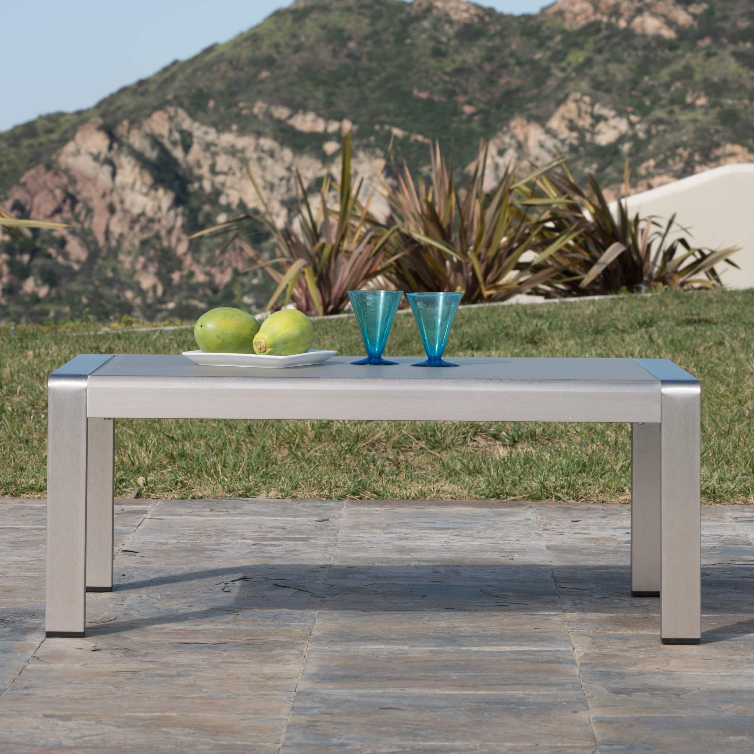 Cape Coral Outdoor Aluminum and Tempered Glass Coffee Table by
