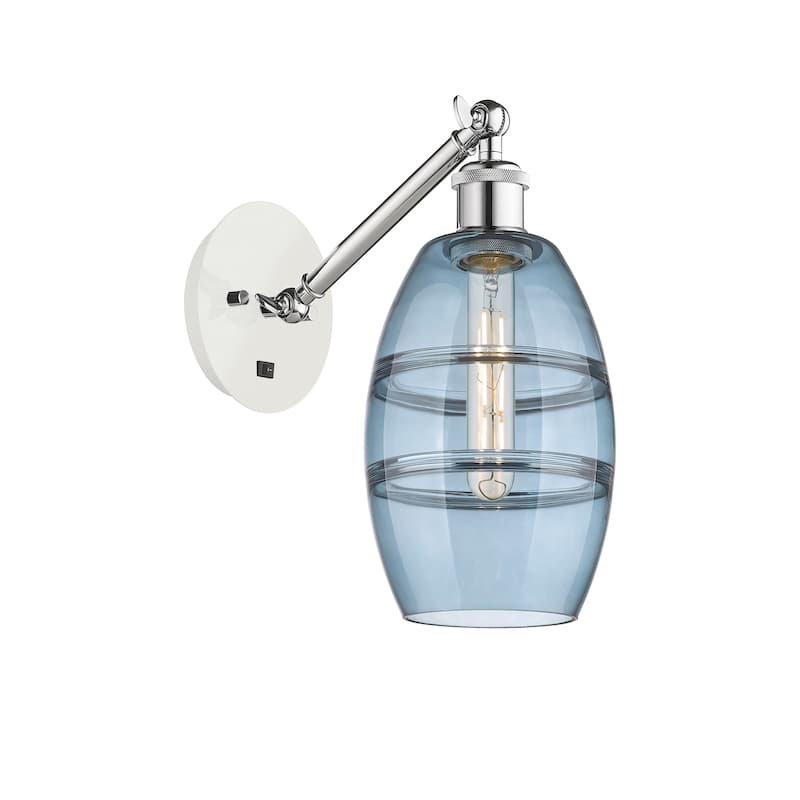 Innovations Lighting 317-1W-8-6 Vaz Sconce Vaz 8" Tall Wall Sconce - White Polished Chrome / Blue