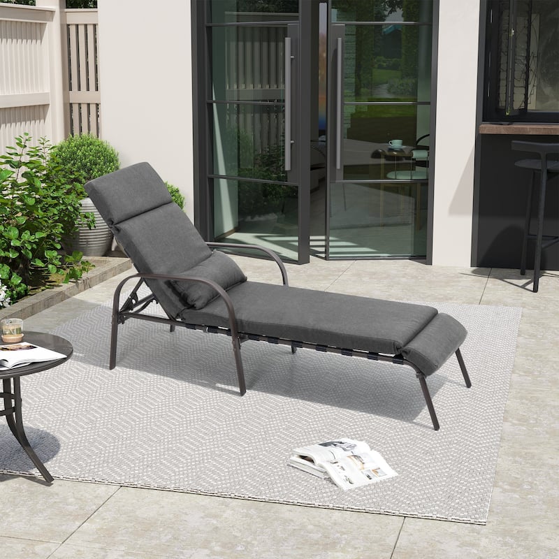 Outdoor Recliner Adjustable Chaise Lounge Chair with Cushion & Pillow