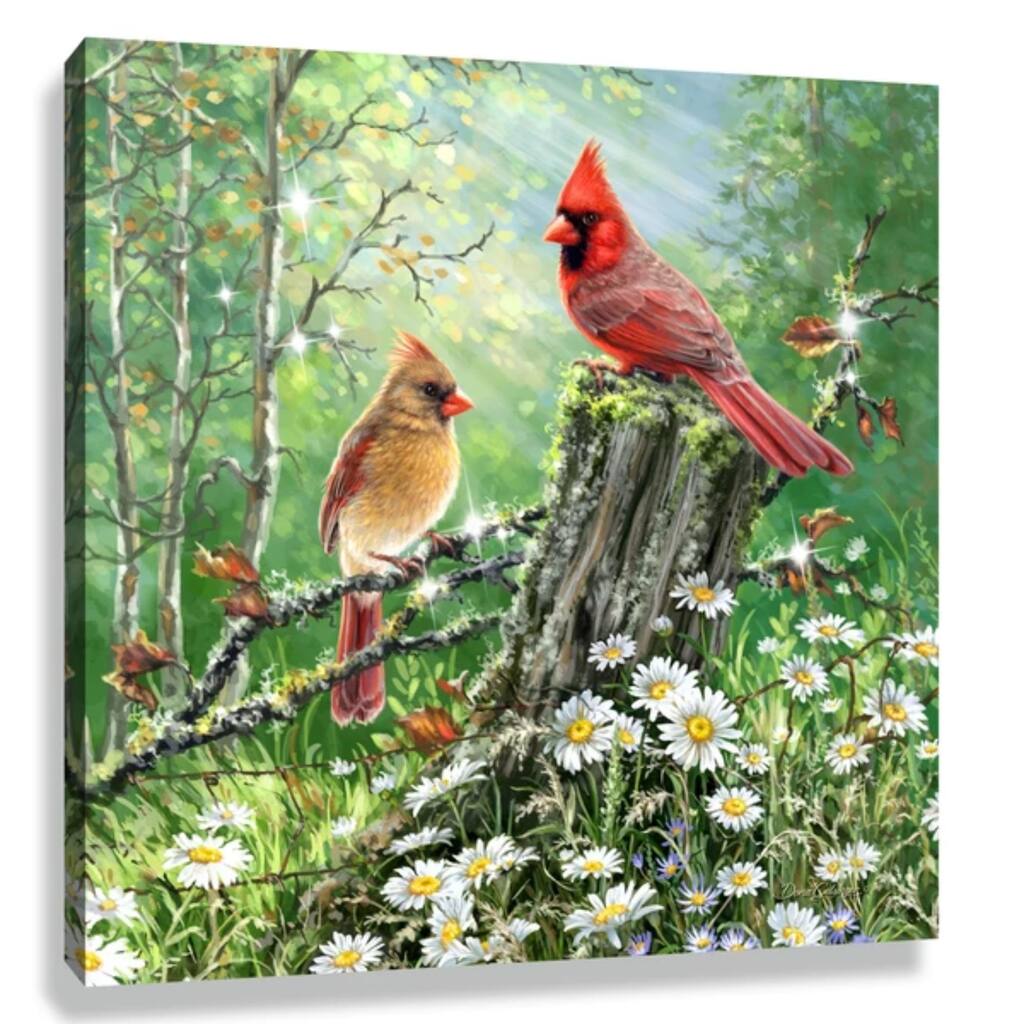 10" x 10" Green Brown Cardinals The Meadow Embellished Pizazz Wall Art