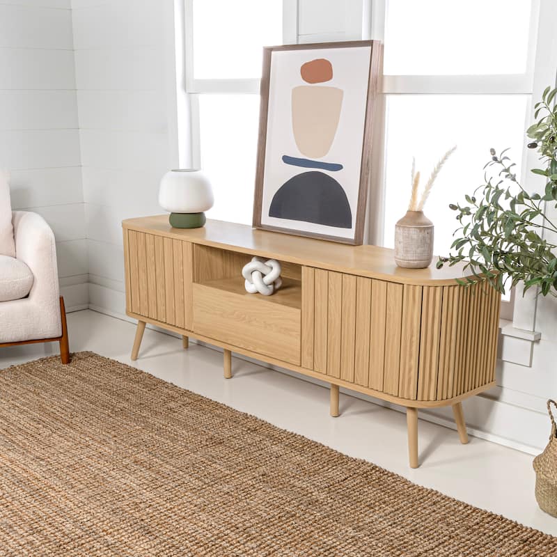 Finley 70 in. Farmhouse Curved TV Stand with Drawer and Storage Doors Fits TVs up to 75 in. with Cable Management, by JONATHAN Y