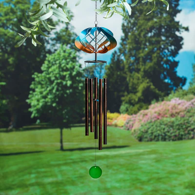 35 in. Orange and Blue Metal Spinner Wind Chime