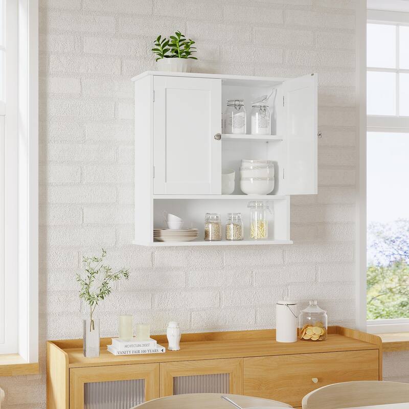 Anmytek Tall Slim Bathroom Storage Cabinet with Reversible Door and Adjustable Shelves White Linen Tower