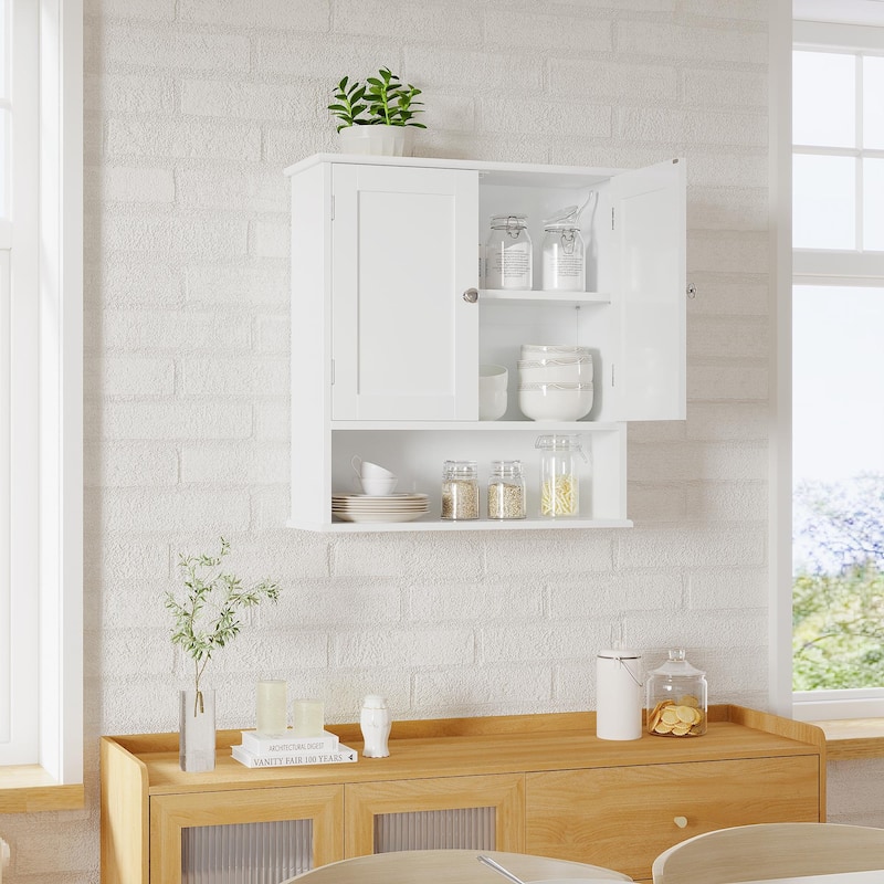 Bathroom Wall Cabinet with Door, Over Toilet Storage Cabinet with and Adjustable Shelves, 3-Tier Medicine Cabinet Wall Mounted