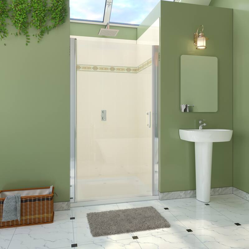 Elegant Adjustable Width Frameless Pivot Swing Shower Door with 1/4 inch Transparent Tempered by Certified Glass Door - Chrome - 35.5-37"