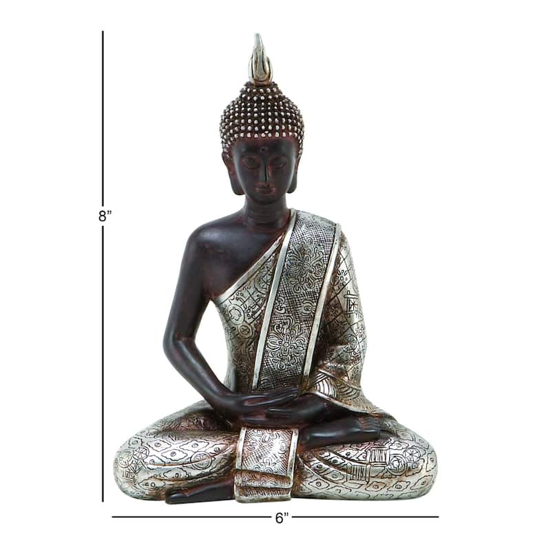 Black Polystone Meditating Buddha Decorative Sculpture with Engraved Carvings and Relief Detailing - 6 x 4 x 8