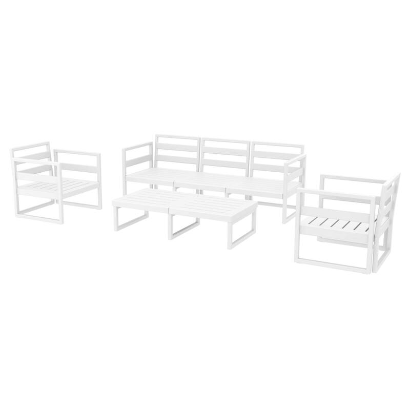 4 Piece White Outdoor Patio Lounge Set with Natural Sunbrella Cushion 78.75"
