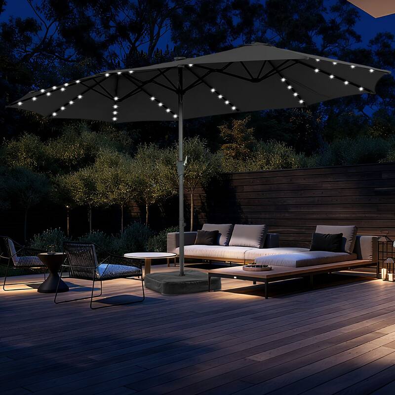 Autlaycil 15 ft Patio Umbrella with Base & 48 LED lights for Outdoor Umbrella - Black