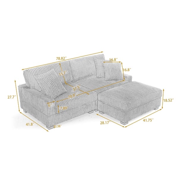 dimension image slide 1 of 4, Modular Armchair and Ottoman Set with Adjustable Headrest, Flannel Upholstery