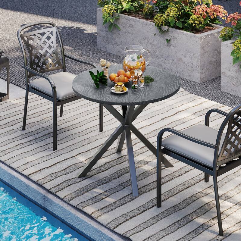 Gymax 34 Inch Round Patio Bistro Table w/ Wood-Like Top & X-Shaped