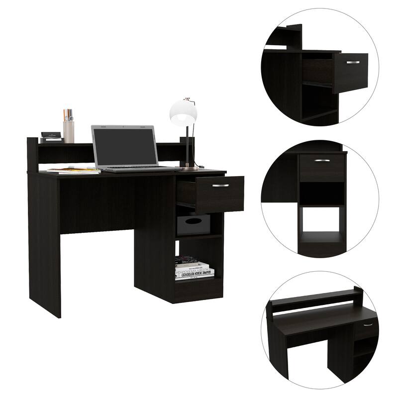 Modern Writing Desk with Storage Drawers, Open Shelf, and Stylish Hutch for Home Office or Study Room