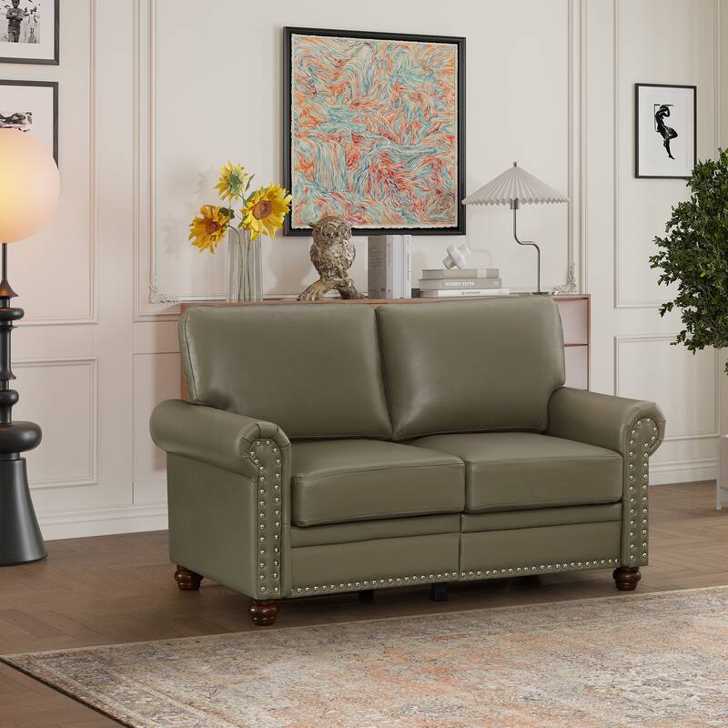 Taupe Faux Leather Loveseat Sofa with Storage, 59"L x 32"W x 34"H - Multi-Color