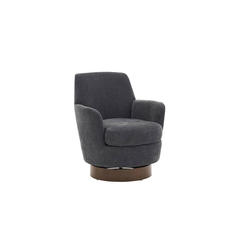 Dark Grey Modern 29.3" Upholstered Swivel Barrel Chair with Gold Stainless Steel Base