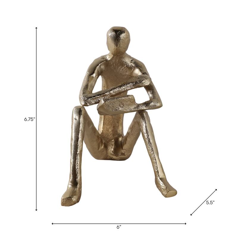 Sitting Man Sculpture Figurine for Home Decor - 6.75", Gold - 6.75"