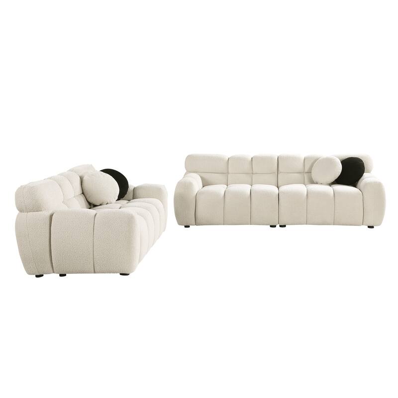 2-Pieces Boucle 5-Seat Sofa Set (3-Seater + Loveseat) with Marshmallow Cushions & Ergonomic Design
