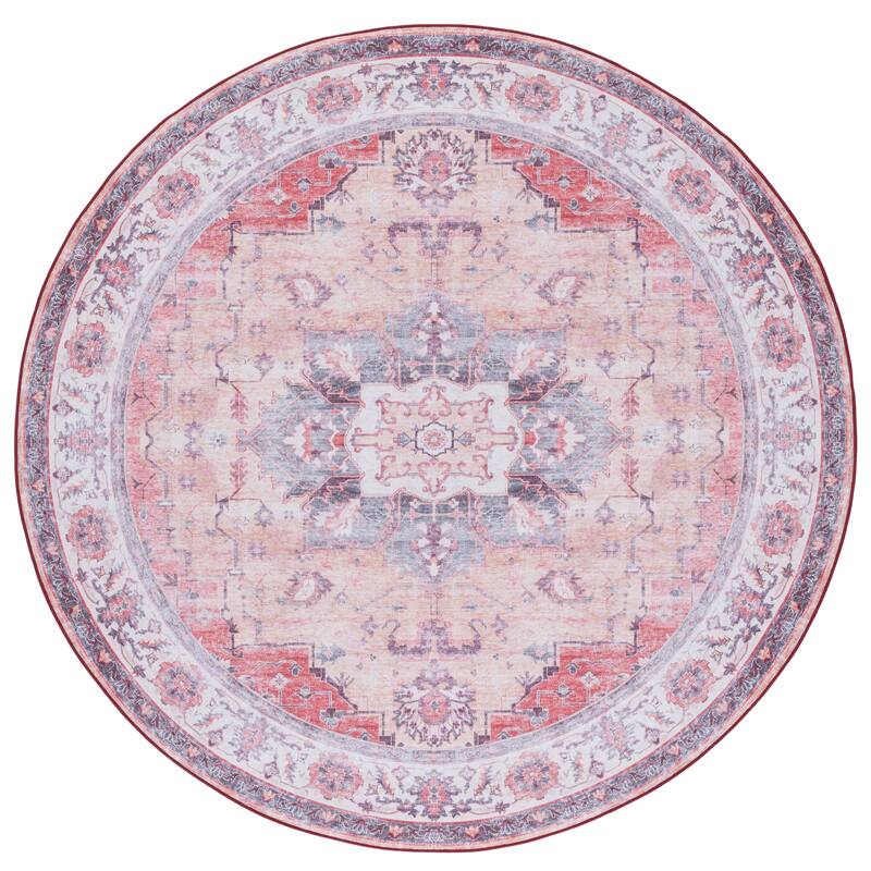 SAFAVIEH Tucson Machine Washable Slip Resistant Celina Traditional Rug - 6' Round - Rust/Beige