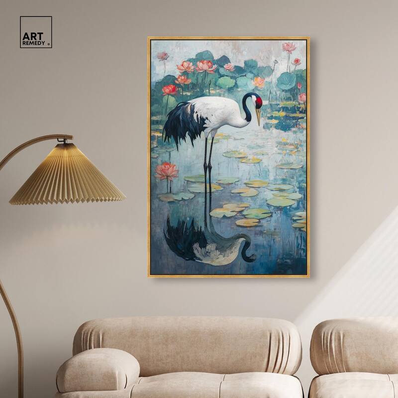 Crane in Lilies II Canvas by Art Remedy