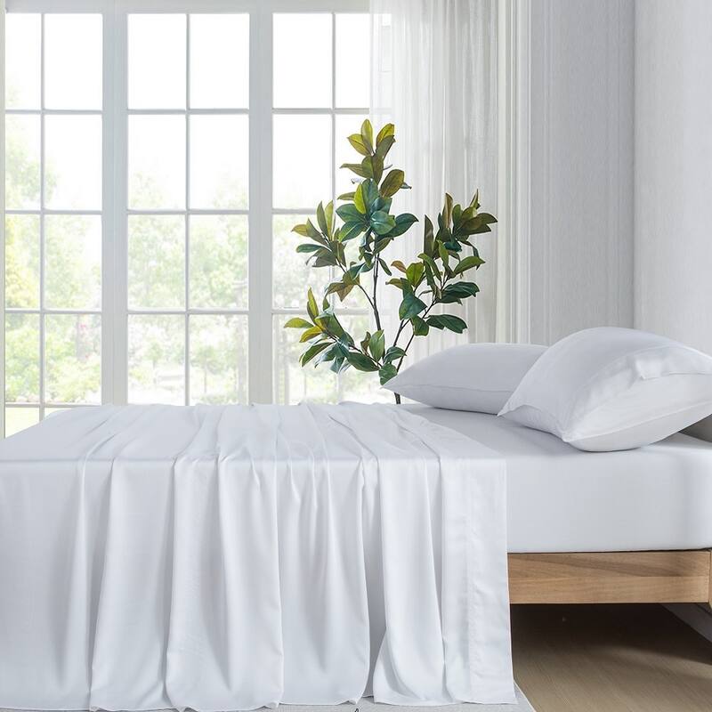 400TC Cooling Sheet Set, Sateen Weave 4 Piece Bedding with 16 Inch Deep Pocket Fitted Sheet