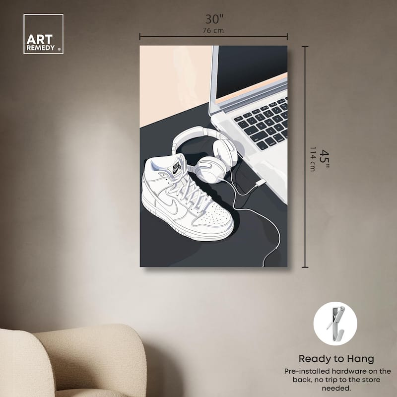 Laptop Sneaker Study Canvas by Art Remedy, Gallery Wrapped
