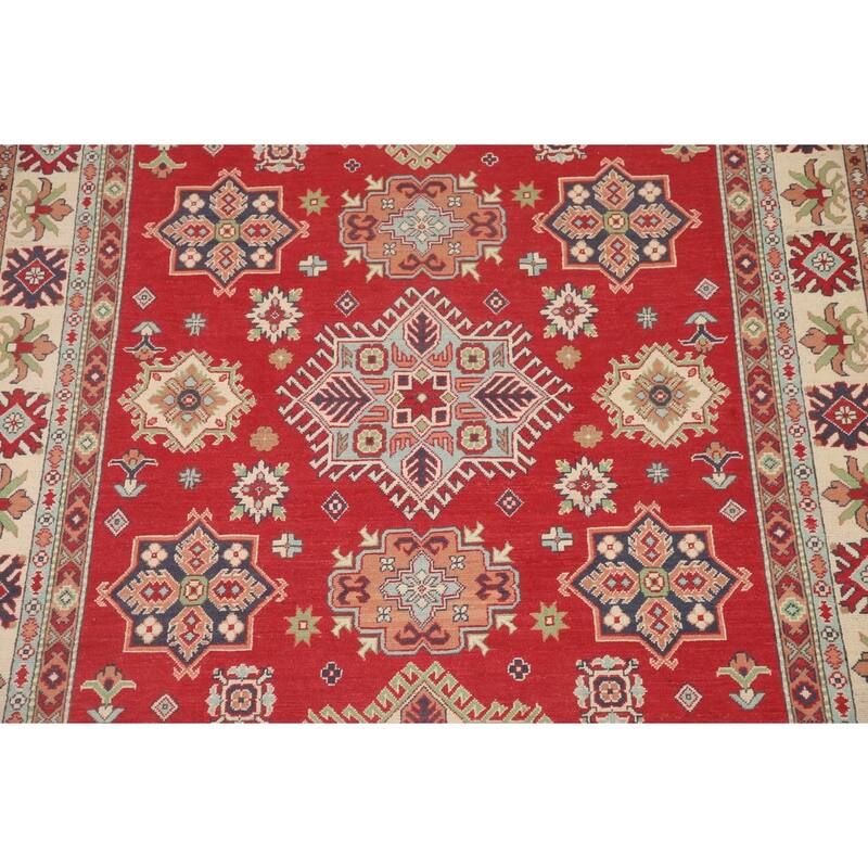 Hand Knotted Oriental 100% Wool Carpet Traditional Geometric Red Kazak Area Rug - 9' 10'' X 6' 6''
