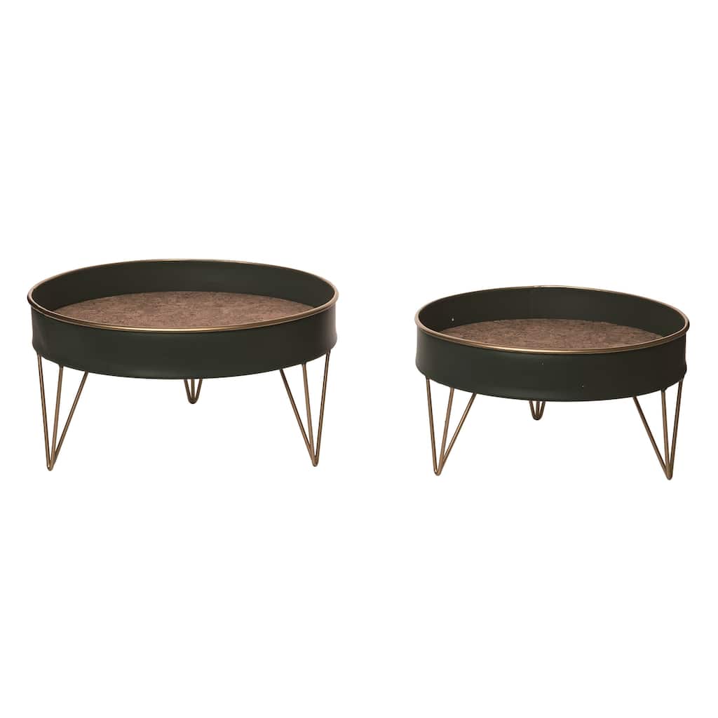 Transpac Wood Dark Green Everyday Tray Set of 2